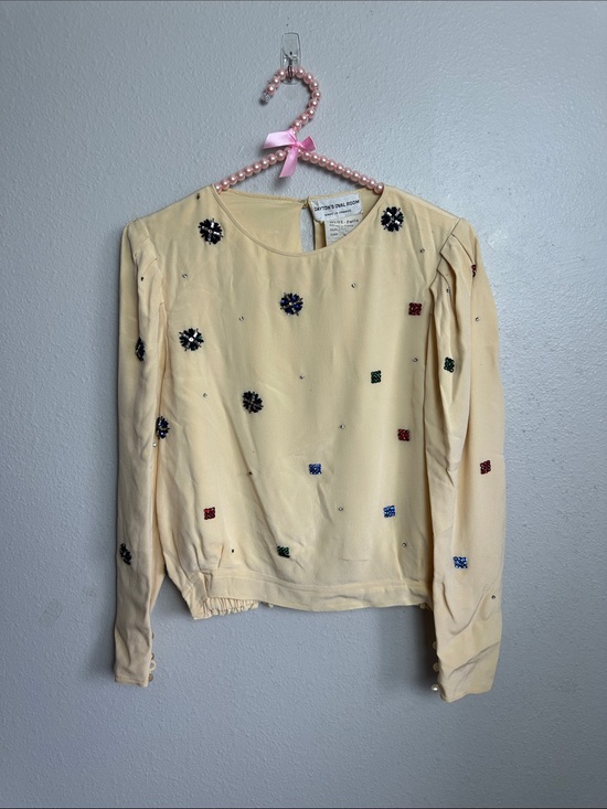 Chloe Tops - Vintage silk Chloe Cream Long-Sleeve Embellished blouse
